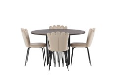 Venture Design AB Set za blagovaonski stol i stolice Stone okrugli stol i Limhamn svijetle stolice Stol 120x74 cm Stolica 42x82x44 cm Crna Bež