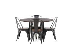 Venture Design AB Set za blagovaonski stol i stolice Stone i Tempe, stol 120x74 cm, crni, moka, tamnosivi, tamnosmeđi