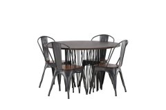 Venture Design AB Set za blagovaonski stol i stolice Stone i Tempe, stol 120x74 cm, crni, moka, tamnosivi, tamnosmeđi