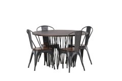 Venture Design AB Set za blagovaonski stol i stolice Stone i Tempe, stol 120x74 cm, crni, moka, tamnosivi, tamnosmeđi