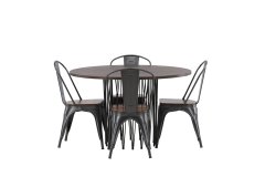 Venture Design AB Set za blagovaonski stol i stolice Stone i Tempe, stol 120x74 cm, crni, moka, tamnosivi, tamnosmeđi