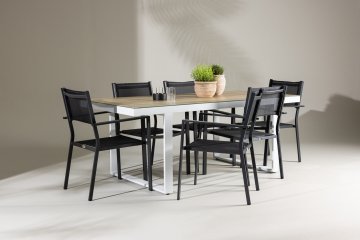 Venture Design AB Blagovaonski set Merlo stol za blagovanje i Copacabana složive stolice 200x90x75 cm bijela i crna