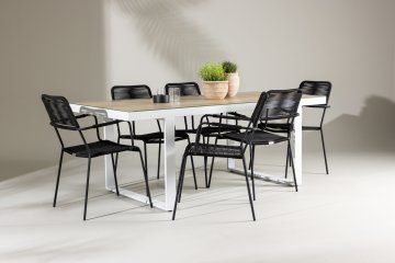 Venture Design AB Blagovaonski set Merlo stol i Lindos naslonjači 200x90x75 cm bijela i crna