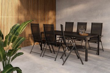 Venture Design AB Set blagovaonskog stola i stolica Giardini stol i 6 Levanzo stolica 200x90x72 cm crne boje