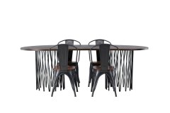 Venture Design AB Set za blagovaonski stol i stolice Stone Oval i Tempe 74x220x100 cm Crni