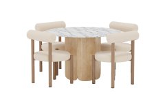 Venture Design AB Set za blagovaonski stol i stolice, okrugli stol 120x75 cm i 2 bijele stolice