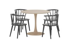 Venture Design AB Set za blagovaonski stol i stolice, okrugli stol Ø100x75 cm, bež i crna