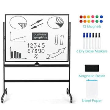 Costway Mobilna magnetska obostrana ploča za pisanje 90x120 cm crno-bijela, rotirajuća 360°