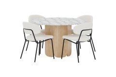 Venture Design AB Set za blagovaonski stol i stolice, okrugli stol Ø120x75 cm, bijeli