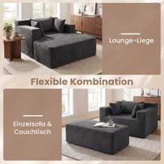 Costway Jednosjedna pjena sofa s otomanskim podnim ležaljkom i jastucima, siva