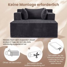 Costway Jednosjedna pjena sofa s otomanskim podnim ležaljkom i jastucima, siva