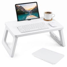 Costway Poslužavnik za krevet s preklopnim nogama i utorom za tablet, bijeli