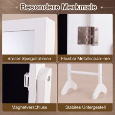 Costway Samostojeći ormar za nakit s ogledalom pune dužine, bijeli