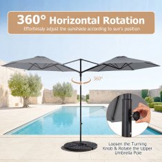 Northix 290 cm sivi konzolni suncobran s postoljem i rotacijom od 360°