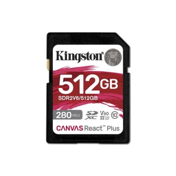 Kingston SDXC 512GB Canvas REACT Plus, 280/150 MB/s, UHS-II, C10, U3, V60, 4K