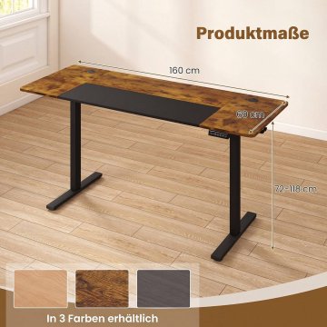 Northix Radni stol s podesivom visinom, metalni okvir, 160x60 cm, smeđa