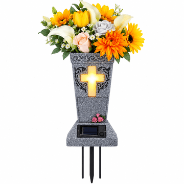 VIVVA® Solarna spomen-vaza za grob s LED svjetlom, otporna na kišu i snijeg | MEMOVAS