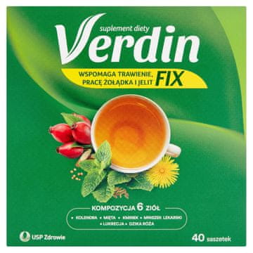 USP Zdrowie VERDIN FIX biljni čaj za probavu i crijevnu funkciju 6 biljaka 40 vrećica