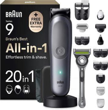 BRAUN Braun Multigroom All-in-One Series 9, 20-u-1 trimer AIO9540, siv