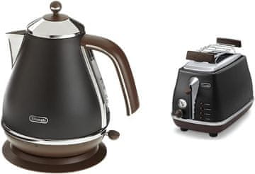 De'Longhi De'Longhi Frühstücksset Icona Vintage: Kuhalo za vodu KBOV2001.BK (1.7L, 2000W) i Toster CTOV2103.BK (1000W), crna