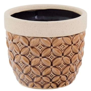 Polnix Doniczka ceramiczna Vintage brązowa zdobiona w kwiaty 15 cm