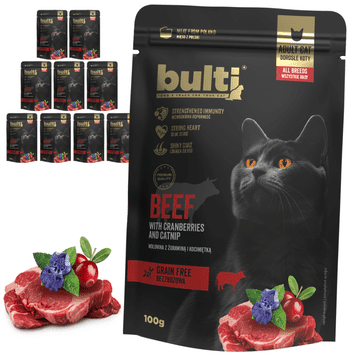 B.U. Superfood mokra hrana za mačke s govedinom, brusnicama i mačjom metvicom 10 x 100 g