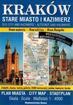 GAUSS Kraków: Stare Miasto i Kazimierz 1:4 000. Laminowana mapa / Plan miasta. Wyd. 2023/2024.