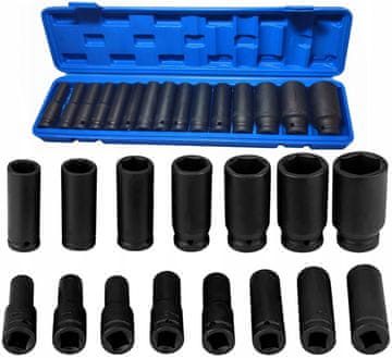 FALON-TECH CRV set dugih udarnih nasadnih ključeva za pneumatski ključ 10-30 mm, 13 komada