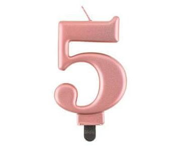 Svijeća broj 5, metalik ružičasto zlato, 8 cm