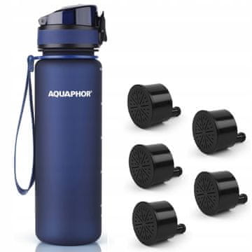 Aquaphor City filter boca 500 ml + 5 filtera, tamnoplava