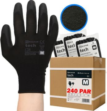 Tech crno-crne PU radne rukavice - M - 240 pari
