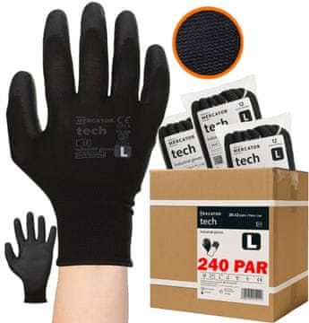 Tech crno-crne PU radne rukavice - L - 240 pari