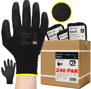 Tech crno-crne PU radne rukavice - XL - 240 pari