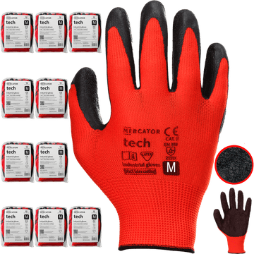 Tech Crveno-crne lateks radne rukavice - M - 120 pari