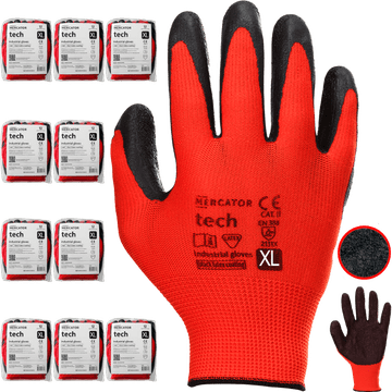 Tech Crveno-crne lateks radne rukavice - XL - 120 pari