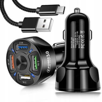 BRZI AUTO PUNJAČ 4xUSB QC 3.0 + KABEL