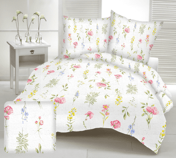 Set posteljine od satena 160x200 bijela šarena cvjetna livada