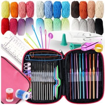 SET ZA HEKLANJE I PLETENJE XXL SET PREĐE POKLON KUTIJA RUŽIČASTA ZA ENTUZIJASTE