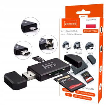 ZENWIRE Adapter za čitač SD kartica 5-u-1 Micro USB flash pogon USB-C OTG BYL-2217TU