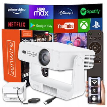 ZENWIRE Mini prijenosni projektor Android 14 WiFi 360 Full HD 4K za telefon PrimeView IMC260