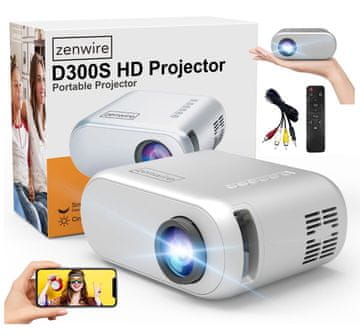 ZENWIRE Mini prijenosni projektor WiFi 2.4/5 GHz Miracast Airplay Full HD za pametne telefone 3000 lm d300s