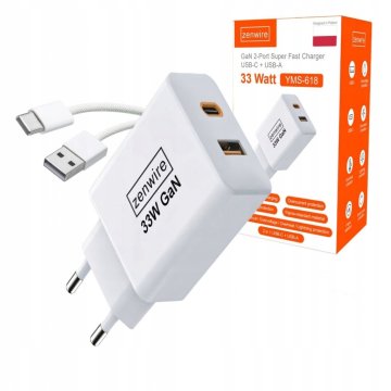 ZENWIRE Brzi punjač Cube GAN III 33W USB-C USB-A adapter za napajanje za iPhone Samsung YMS-618
