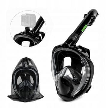EE Panoramska maska za ronjenje s cijelim licem 180° bez magljenja, LG Pro, CRNA, S/M