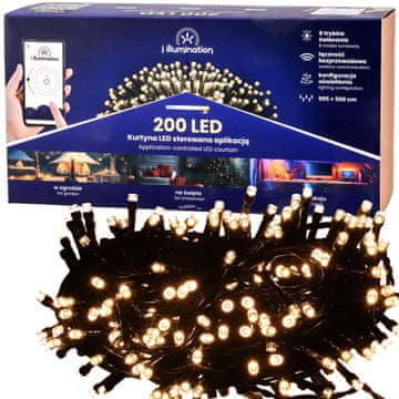 Jumi 200 BIJELIH LED božićnih lampica, UPRAVLJANJE TELEFONOM, za blagdane S APLIKACIJOM