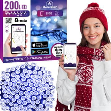 Jumi 200 BIJELIH LED božićnih lampica, UPRAVLJANJE TELEFONOM, za blagdane S APLIKACIJOM