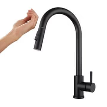 Dotykowa czarna 38 cm bateria zlewozmywakowa wyciągana wylewka 360° , stal 304 Brenta