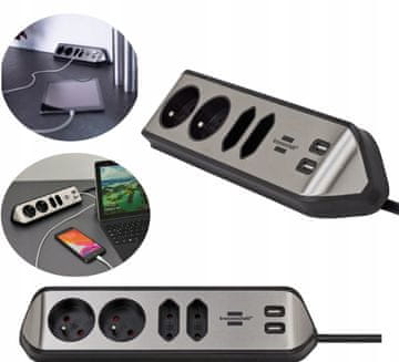 Brennenstuhl Kutna produžena utičnica 4 utičnice 2 USB 2m H05VV-F3G1.5 crna Estilo za kuhinju i ured BRENNESNTUHL