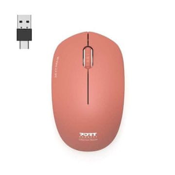 Port Designs WL miš, bežični, USB-A/USB-C, crveni