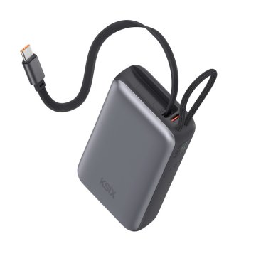 Ksix prijenosna baterija 10000 mAh, 35W ultra brzo punjenje, USB-C uvlačivi kab