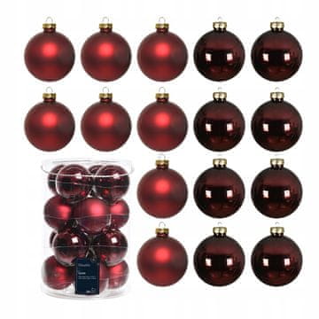 Kaemingk Set od 16 staklenih kuglica, bordo boje, 8 cm, mat sjajne